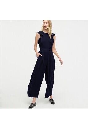Elle Navy Ruffle Shoulder Wide-Leg Jumpsuit